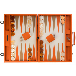 Exclusive backgammon set "Baptiste" made of leather, orange
